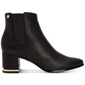 Calvin Klein leather block heel ankle boots with gold accent heel